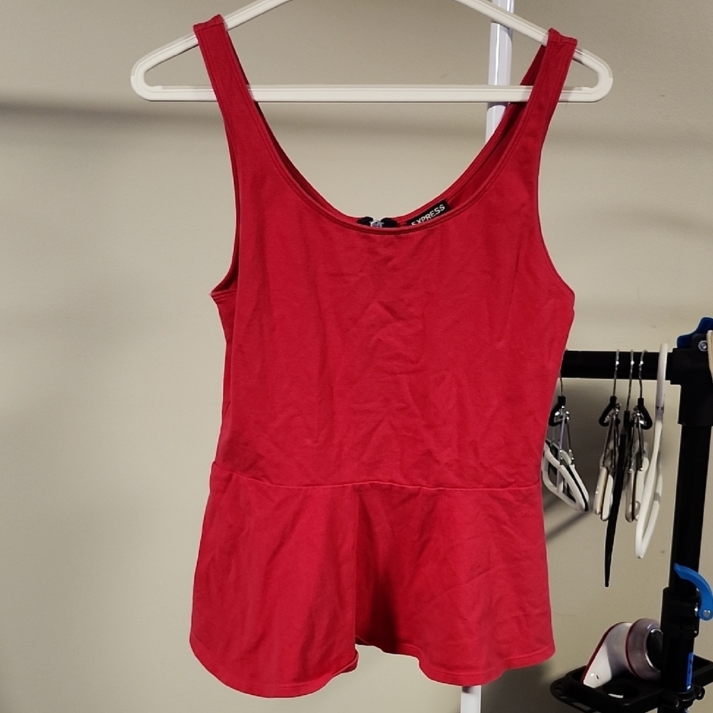 Express Peplum Tank Top Zip‑Back Sleeveless Red Size M Zipper Detail on back